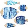 Putuo Decor Set di 5 decorazioni da parete a forma di pesce, effetto legno, blu marittimo, decorazione per bagno, ospiti, WC, cucina, corridoio, soggiorno, muro, colori oceanici