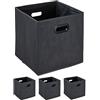 Relaxdays Scatola Portaoggetti, Set 4 Box da Scaffale 32x33x33 cm, Portagiochi Pieghevole Tessuto Non Tessuto, Antracite