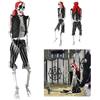 tinysiry Scheletro decorativo per Halloween, 165 cm, a grandezza naturale, con articolazioni mobili, scheletri posabili, ossa in plastica umana, per Halloween, per interni ed esterni, colore nero