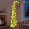 LPQKCcY Albero di Natale pop-up da 150 cm, con 50 luci a LED, stravagante albero di Natale artificiale, pieghevole, con palla rossa, per Natale, vacanze, casa, appartamento, feste, ufficio, decorazione (verde