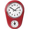 Natudeco 20 cm (8 pollici) Orologio da parete silenzioso, Orologio da parete Kitchen in stile retrò anni '50, con timer, Funzionamento a Batteria per Orologio da Parete Sospeso, Rot