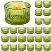 LDXDRU 24 Pezzi Portacandele Vetro Verde 54 x 35 mm, Porta Candele Vetro per Tealight, Bicchieri Candele, Centrotavola, Matrimonio, Festa, Casa e Decorazione