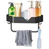 Culinavog Mensola Doccia Angolare Senza Foratura,Organizer Doccia Angolare, Mensola Angolare Bagno Doccia, Mensola Angolo Bagno Adesiva, Inox Doccia Mensola Doccia Con 2 Ganci E Portasciugamani (Nero)