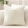 Sungeek 1 Pezzi Federe Cuscini in Morbido Velluto a Coste, Fodere per Cuscini Decorativi con Motivo a Strisce e Patchwork Croce Copricuscini Cuscino per Soggiorno Divano Letto 40x40 cm, Bianco Crema