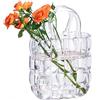 NiHome Vaso in vetro trasparente con manico, a forma di borsa, vaso per fiori, decorazione per fattoria, fatto a mano, a bocca larga, per ufficio, casa, soggiorno, tavolo da pranzo