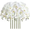 Qnbonrich Set di 6 orchidee artificiali Phalaenopsis, fiori finti bianchi, fiori artificiali realistici al tatto, stelo lungo per vaso, per soggiorno, matrimonio, decorazione da tavolo, ufficio, Ter
