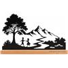 DRAKEWOOD Scultura Albero Della Vita con Bambini Montagne Silhouette | Decorativa Scultura Metallo Nero con Base in Legno Moderna Decorazione da Tavolo per Casa Soggiorno e Davanzale