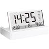 Lancoon Sveglia digitale da tavolo con 3 sveglie trasparenti con calendario della temperatura dello schermo e calendario settimanale, design pieghevole, per decorazione della casa, camera da letto