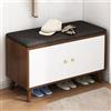 SQYHYTS Panca Porta Scarpe con Contenitore 60/80cm Scarpiera per Ingresso con Anta E Morbido Cuscino di Seduta Piccola Panca Porta Scarpe in Legno per Corridoio, Soggiorno,Deep Brown Wood,60×30cm