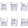 Villa d'Este Home Tivoli Set 6 bicchieri acqua in vetro 360 ml, decoro con scritta, Victionary