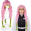 Zinueen Kanroji Mitsuri - Parrucca intrecciata rosa e verde, per Halloween | Parrucca lunga intrecciata rosa e verde, costume da anime, parrucca da donna, per cosplay, Halloween, carnevale, feste