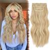FESHFEN Extension Capelli a Clip - 4PCS Lunga Ondulati Capelli Estensioni Clips Ricci Sintetici Posticci Mix Biondo Capelli Extension con Clip in Hair Extensions per Donna 50 cm