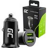Green Cell Caricabatterie da Auto 36 W, 2 Porte USB-A, Ricarica Rapida | Caricabatterie da Auto da 36 W con 2 Porte USB-A per Ricaricare due Dispositivi; Compatibile con Smartphone, GPS e Tablet