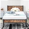 DUMEE Struttura per letto singolo con testiera e pediera in legno, contenitore sotto letto, colore: nero/rovere marrone