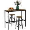 HOMCOM Set da Bar 3 Pezzi, Design Industriale, Nero e Marrone | Tavolino Alto e Sgabelli da Bar con Poggiapiedi, Set Tavolo Alto con Sgabelli, per Cucina e Salotto, in Legno e Acciaio