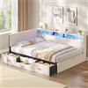 AOGLLATI Letto Matrimoniale 140x200 cm con 4 Cassetti e LED, Beige | Testiera imbottita, Porte USB e Type-C, Mensole aperte, Doghe in legno, Luce LED regolabile, Perfetto per gli angoli, Lino