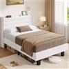 iPormis Letto Imbottito 90 X 200 Cm, Bianco, Con Testiera Effetto Lino E Struttura In Metallo. Adatto Per Camere Da Letto, Camere Per Gli Ospiti E Camere Per Ragazzi