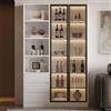 Kebnor Armadietto alto, vetrina, credenza, armadietto per sala da pranzo, soggiorno, armadietto per vino, design bianco, 3 cassetti, 2 ante in vetro temperato destra, ripiano regolabile in altezza, luce LED