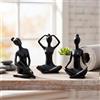 levandeo Set di 3 statuette da yoga, da donna, colore nero, per yoga, per la casa, per lo yoga
