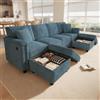 Lekvvied Divano angolare a U/L con USB/Type C,divano modulare 4 posti con 2 pouf contenitore,divano trasformabile con 2 cuscini decorativi,divani componibile in ciniglia per soggiorni,Blu