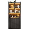 Azkoeesy Vetrina Alta 80x35x200 cm, con Ante Vetrate e LED, Nero | LED RGB Controllabile tramite App, ante ad apertura a pressione, vetro temperato, Libreria, Mobile vino, per Soggiorno