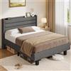 iPormis Letto Imbottito 140 X 200 Cm, Grigio Scuro, Con Testiera Effetto Lino E Struttura In Metallo. Adatto Per Camere Da Letto, Camere Per Gli Ospiti E Camerette Per Ragazzi