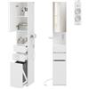 SoBuy Mobile Bagno Colonna Bagno con Specchio & Presa 30x30x180 cm | Mobiletto Bagno Salvaspazio con Cesto Lavanderia, Cassetti & Supporto Phon, Bianco, BZR240-E-W