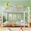 YEHTOKHOME Letto a castello in metallo 140 x 200 cm con scala in legno, bianco