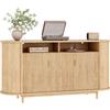 Azkoeesy Credenza 140 cm con Ante Dorate e Gambe in Legno Massello, Natural | Angoli Ovali, Design a Strisce, Per Soggiorno, Per Sala da Pranzo, 140 x 40 x 78 cm