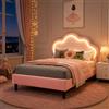 BIYFSDS Letto per bambini, 90 x 200 cm, letto imbottito con corona da principessa LED, letto singolo con testiera imbottita e rete a doghe, telaio per letto per ragazze (rosa-2, 90 x 200 cm)