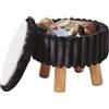 Aibiju Poggiapiedi Piccolo, Poggiapiedi in Velluto con Gambe in Legno, Pouf Rotondo con Seduta Imbottita, Tavolino, per Ingresso, Soggiorno, Nero YD-JD153B