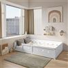 FAAMEPBO Letto Montessori Bambini 140x200 cm, Letto per Bambini a Pavimento in Legno Massiccio di Pino con Sponde Anticaduta e Rete a Doghe, Lettino Montessoriano Bianco con Stelle e Luna