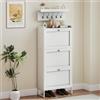 YITAHOME Scarpiera sottile bianca con 5 ganci e 3 ante a battente, scaffale regolabile per corridoio e soggiorno, adatta per tacchi alti, 60 x 25 x 130 cm, bianco