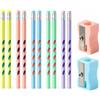 BIVYAX Set da 10 Matite Ergonomiche con Impronte, Ausilio per la Scrittura per Bambini, Mina Resistente alla Rottura, Legno Ecologico, Regalo Scolastico per Bambine e Bambini, Con 2 Temperamatite