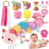 Joyreal Giocattoli per Neonati 0-6 Mesi, Scatola Sensoriale Baby Essentials 10 Pezzi, Giocattolo Musicale Bruco Baby, Sonagli, Nastri, Regalo Neonato per 0, 3, 6, 9 Mesi(Rosa)