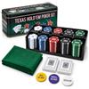 Generico Set Poker Texas Hold'em 200 Fiches con 2 Mazzi di Carte, Panno Verde, Dealer, Small Blind e Big Blind, Set Completo da Poker con Custodia in Metallo per Casa e Serate con Amici