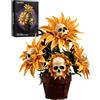 SupreOwls Set da costruzione per adulti in vaso con teschio gotico e | Scheletro fiore artificiale Botanical Block Kit, regalo di compleanno per lei, piante horror giocattolo mattoni