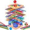 Montrix Torre in Legno con Pannelli Trasparenti Blu per Bambini | Gioco da Tavolo Familiare Montessori con Bastoncini Palline Dado, Giocattolo Educativo Motricità Fine 3 4 5 6 Anni Regalo