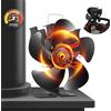 Xmasneed Ventilatore per stufa a legna, ventilatore per camino a 5 pale per stufa a legna, ventilatore a calore, funzionamento silenzioso che circola aria calda, (include termometro magnetico)