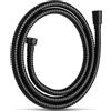 TANIASHOP Tubo Flessibile Doccia Estensibile da 150 a 200 cm Universale, Laccio Doccia Nero Opaco Anti-Ingarbugliamento, Acciaio Inox, Raccordi in Ottone
