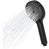 TANIASHOP Doccetta Soffione Doccia 4 Getti Universale 1/2 Nero Opaco, 12 cm, Massaggio, Pioggia, Multi Getto e Stop, ABS con Ugelli Autopulenti