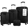 TSJESMIC Set Valigie Rigide 3+1 con Trolley 51, 61, 71 cm e Beauty 36 cm (Nero) | ABS Rigido e Resistente, Rinforzi Angolari, 4 Ruote 360°, Manico Telescopico,Chiusura a Combinazione e Salvaspazio-per Viaggi