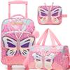 Homskiii Bagagli per bambini con ruote Softside valigie 16 Carry on Set di bagagli compagnia aerea approvato, Farfalla rosa., Medium