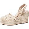 Generisch Espadrilles da donna con foro ricamato, sandali boho a maglia, sandali da sera con zeppa, traspiranti, con lacci, eleganti scarpe da sposa, sandali morbidi con tacco alto per feste