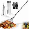 BOBILIFE Rastrello per foglie da giardino, rastrello per foglie allargato 22-44 cm, asta metallica regolabile da 210cm, rastrello per prato e spazzafoglie per la pulizia di piante e terrazzi