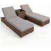Arreditaly Set 2 Lettini Prendisole In Polyrattan Con Tavolino Contenitore E Cuscini Schienale Regolabile 5 Posizioni Sdraio Da Giardino Terrazzo Piscina Relax Arredo Esterno 184 x 60 x 21 Cm Marrone E Grigio