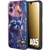 CUSTOMIZZA - Custodia cover nera morbida in tpu compatibile per Samsung A05 animali simpatici cyberpunk procione racoon street cat fucsia blu giallo