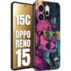 CUSTOMIZZA - Custodia cover nera morbida in tpu compatibile per Oppo Reno 15 - Reno 15Canimali cyberpunk pantera street cat fucsia blu giallo