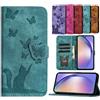 TEDTIKJT Cover per Xiaomi Redmi 13C 4G/5G 6.74 Custodia Flip Cover Pelle PU Magnetica Protettiva a Libro Portafoglio Supporto Farfalla Gatto Custodia per Xiaomi Redmi 13C Case, Verde