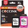 COCCINK Cartuccia d'inchiostro di ricambio 63XL per HP Ink 63 XL per Officejet 3830 4650 4652 5200 5252 5258 Envy 4520 4512 Deskjet 1112 2132 3630 Combo Pack (1 nero, 1 tricolore)